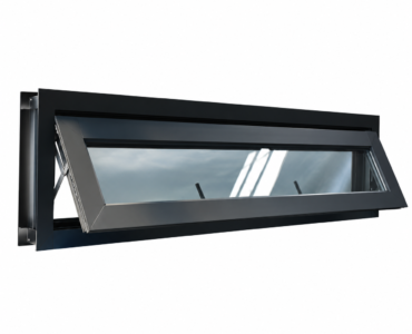Compact aluminium hopper window in a tilting position