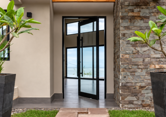 Black aluminium glass pivot entrance door