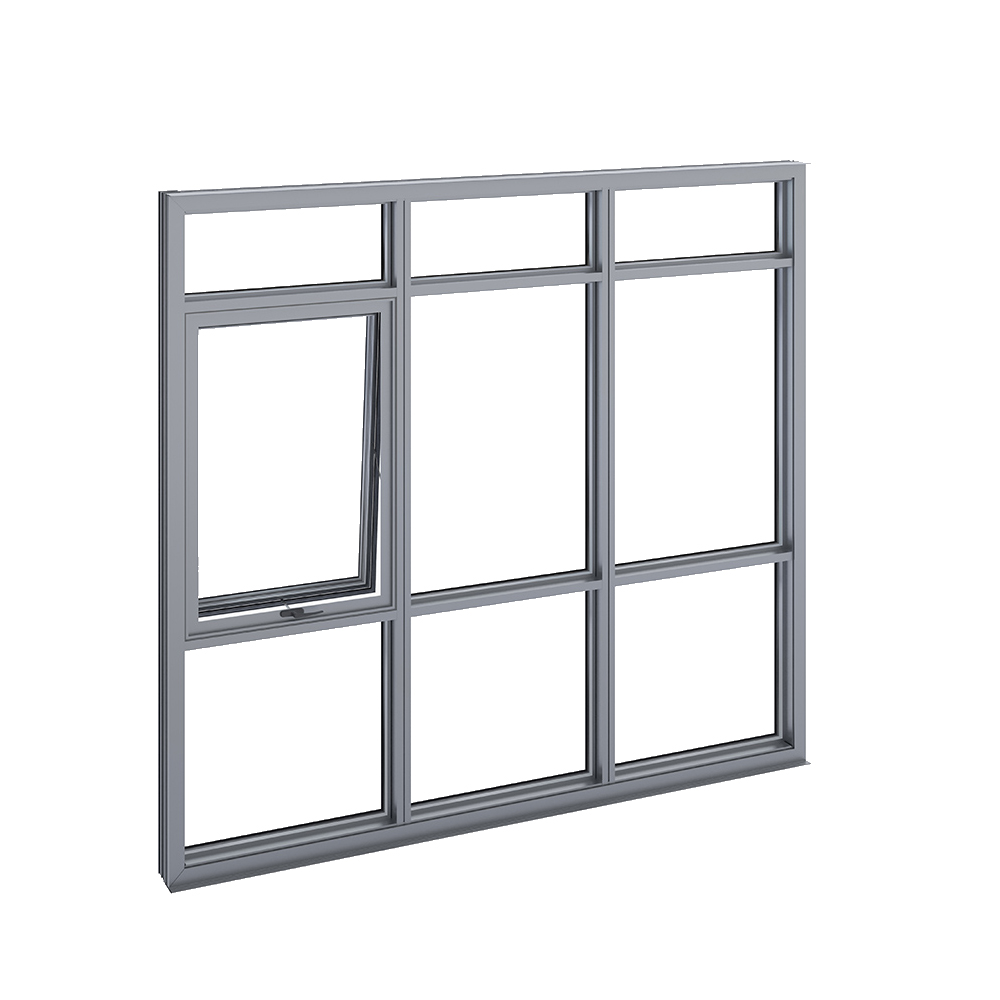 Aluminium window wall with multiple glazed panels